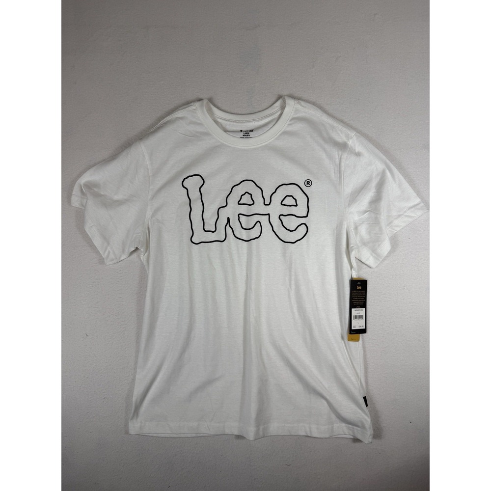 Lee Mens Outlined Logo Graphic T Shirt White Short Sleeve Large NWT LM9002W14